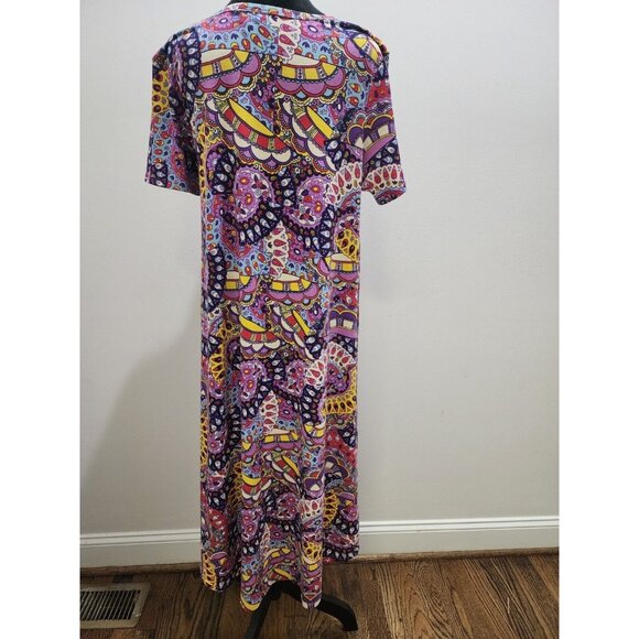 LuLaRoe Womens Dress Size M Carly Red Purple Yellow Paisley Floral Geometric - Picture 5 of 6